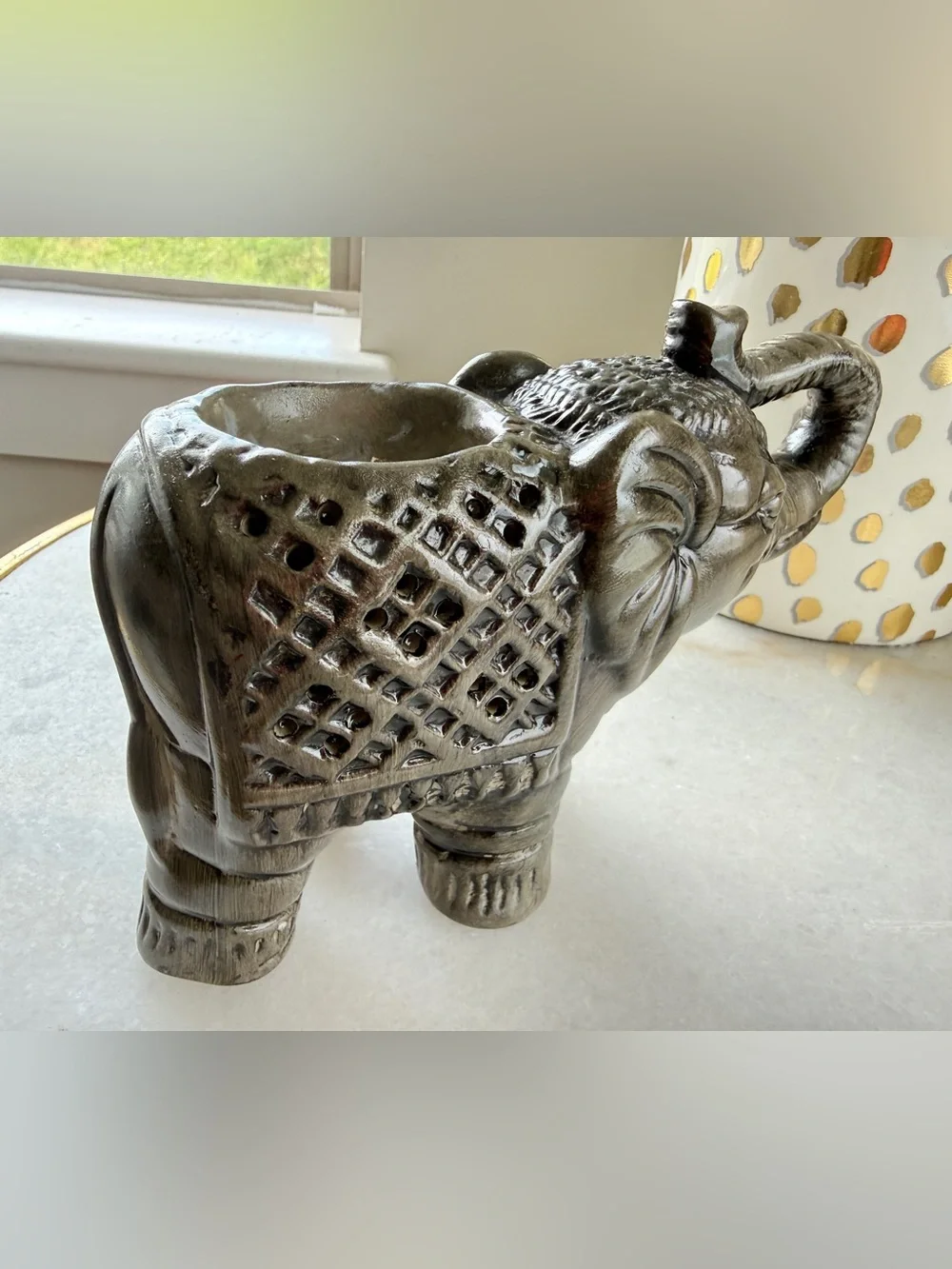 Ceramic Elephant Tea-Lite Candle Holder 4 1/2” H Felt On Feet